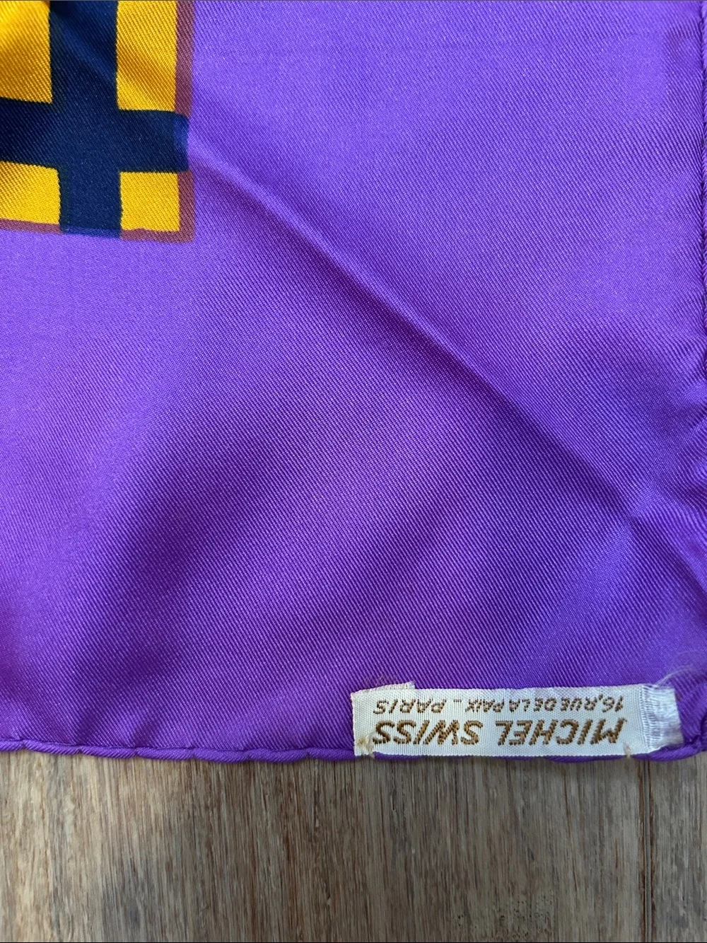 VTG Michel Swiss Purple and Yellow Grid Silk Scarf made in France square
